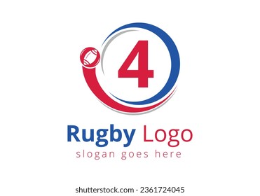Initial 4 monogram alphabet with Rugby, Football Logo Combine With Rugby Ball Icon For American Soccer Club Symbol