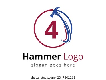 Initial 4 monogram letter alphabet with a Hammer Logo Concept For Construction, Woodworking Company Repair Symbol Vector Template.  Modern vector logo for construction business, and company identity