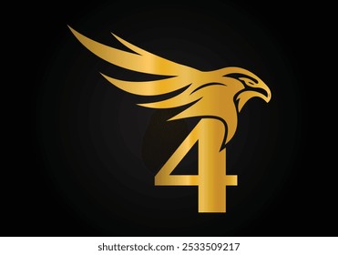 Initial 4 monogram letter alphabet with Eagle head symbol. Letter With Eagle Logo Design Vector Template