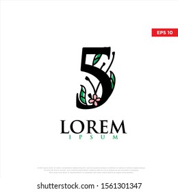 Initial 5 beauty monogram and elegant logo design. modern floral icon, template illustration