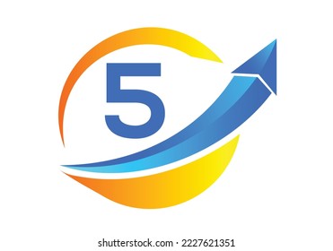 Initial 5 monogram alphabet symbol design incorporated with the arrow. Financial or success logo concept.
