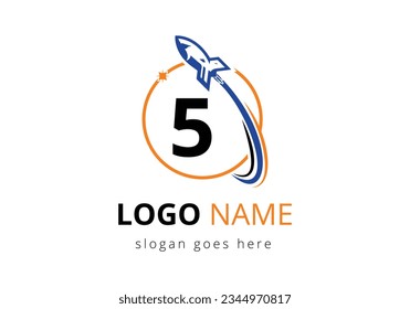 Initial 5 monogram letter alphabet with a Rocket logo design. Rocket icon. Font emblem. Modern vector logotype Template