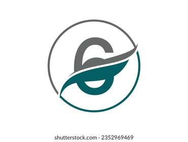 Initial 6 alphabet with swoosh or ocean wave logo design Vector Template