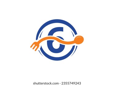 Initial 6 monogram alphabet with a fork, spoon, logo. Café Icon, Restaurant, Cooking Business Vector