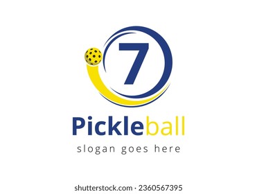 Initial 7 Letter alphabet with Pickleball Logo Concept With Moving Pickleball Symbol