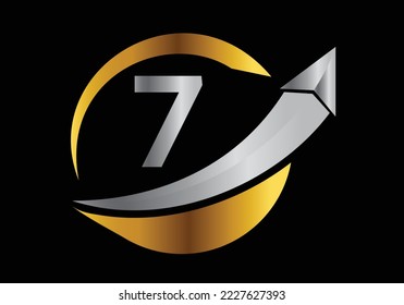 Initial 7 monogram alphabet symbol design incorporated with the arrow. Financial or success logo concept.