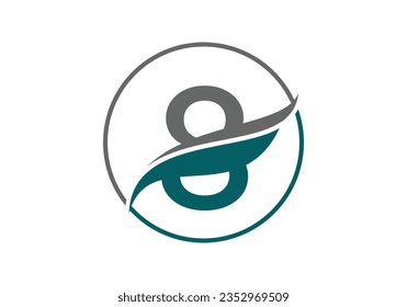 Alfabeto inicial de 8 con diseño de logotipo de onda oceánica o swoosh