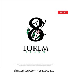 Initial 8 beauty monogram and elegant logo design. modern floral icon, template illustration