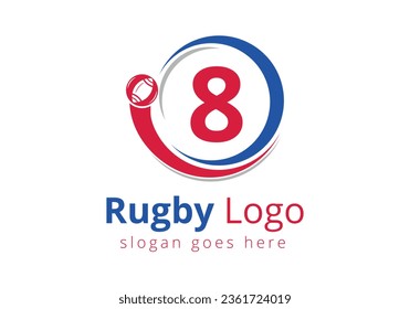 Initial 8 monogram alphabet with Rugby, Football Logo Combine With Rugby Ball Icon For American Soccer Club Symbol