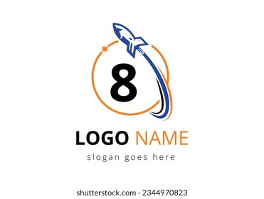 Initial 8 monogram letter alphabet with a Rocket logo design. Rocket icon. Font emblem. Modern vector logotype Template