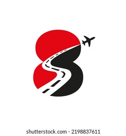 Initial 8 Travel Logo Design Based Alphabet Airplane Concept Vector Template