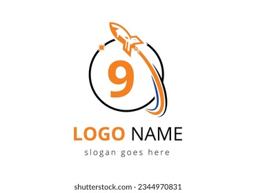 Initial 9 monogram letter alphabet with a Rocket logo design. Rocket icon. Font emblem. Modern vector logotype Template
