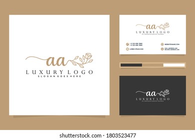 Colecciones iniciales del logotipo femenino AA y plantilla de tarjetas de visita Premium Vector