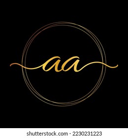 initial AA letter gold logo, initial beauty logo, handwriting of initial signature vector logo template