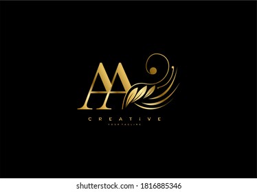 Initial AA letter luxury beauty flourishes ornament golden monogram logo