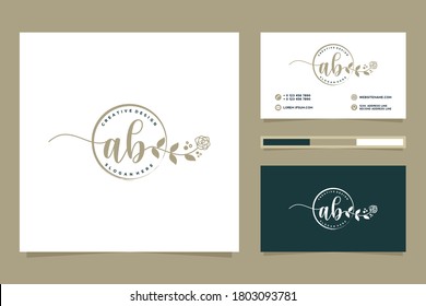 Colecciones iniciales del logotipo femenino de AB y plantilla de tarjetas de visita Premium Vector