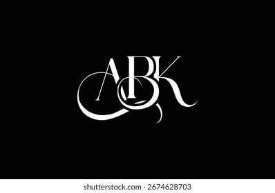 Diseño inicial del logotipo de la letra ABK. Diseño elegante del logotipo del monograma con los Elementos decorativos y la tipografía