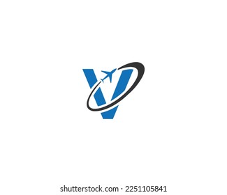 Initial Abstrakter Letter V Tour and Travel Logo Icon Design mit Plane und Airline Symbol Vectorvorlage.
