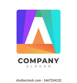 initial A abstract vibrant logo template on square.  modern colorful minimalist company design.