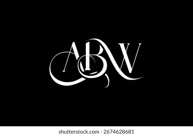 Diseño inicial del logotipo de la letra ABW. Diseño elegante del logotipo del monograma con los Elementos decorativos y la tipografía