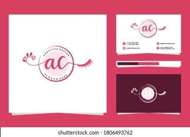 Colecciones iniciales del logotipo femenino de CA y plantilla de tarjeta de negocios Vector Premium