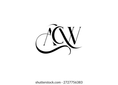 Diseño inicial del logotipo de la carta creativa de ACW. Diseño elegante del logotipo del monograma con los Elementos decorativos y la tipografía