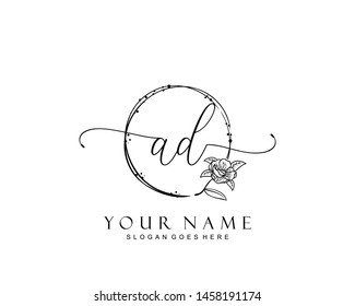 Initial AD beauty monogram and elegant logo design, handwriting logo of initial signature, wedding, fashion, floral and botanical with creative template.