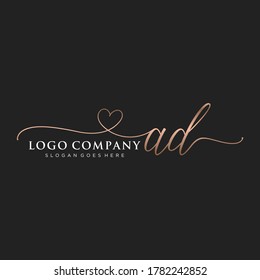 Monograma inicial de belleza AD y diseño elegante de logotipo, logotipo de escritura a mano de firma inicial, boda, moda, floral y botánica con plantilla creativa.	
