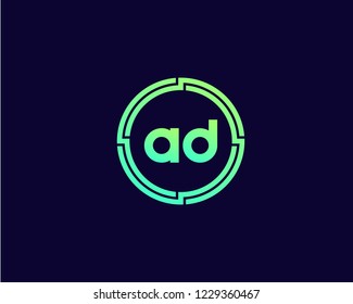 Initial AD circle techno logo vector