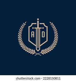 Initial AD elegant sword and shield icon vector template