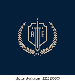 Initial AE elegant sword and shield icon vector template