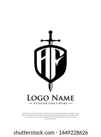 initial AF letter with shield style logo template vector