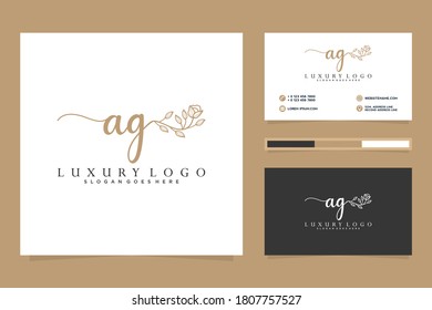 Colecciones iniciales del logotipo femenino y plantilla de tarjetas de visita Premium Vector
