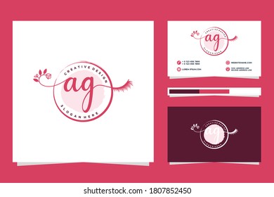 Kollektionen mit dem Logo der Initial AG Feminine und Visitenkarten-Muster Premium Vector