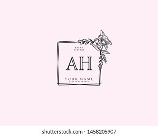 Initial AH beauty monogram and elegant logo design, handwriting logo of initial signature, wedding, fashion, floral and botanical with creative template.