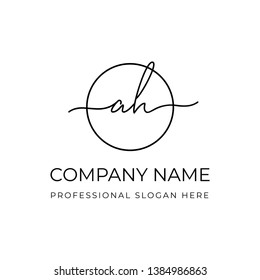 Initial ah a h letter inside circle monogram handwriting . Modern logo design template isolated on white background