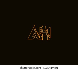 Initial AH Letter Outline Linked Luxury Ornate Leaf Monogram Logotype