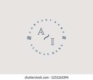 Initial AI circle retro template vector