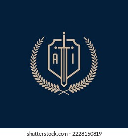 Initial AI elegant sword and shield icon vector template