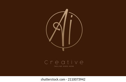 Initial AI Logo. hand drawn letter AI in circle with gold colour. usable for business, personal and company logos. vector illustration