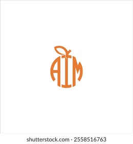 The initial AIM logo is in the shape of an apple with an orange color and a white background