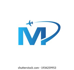 Initial Air Travel Logo Design with M letter. M letter Concept air plane and travel logo.