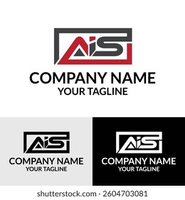 Initial AIS letter modern typography in a square box-shaped logo design template