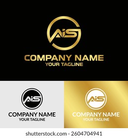 Initial AIS letter modern typography rounded circle-shaped gold gradient color logo design template