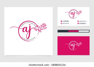 Erstmalige AJ-Logo-Kollektionen und Visitenkartenvorlagen Premium Vektor