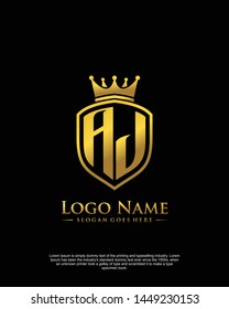 initial AJ letter with shield style logo template vector
