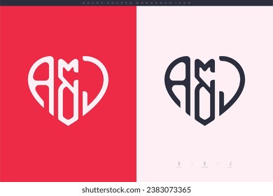 letras iniciales de AJ con el corazón rojo y el amor logotipo de icono plano concepto de monograma