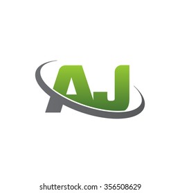 initial AJ swoosh ring company logo green gray