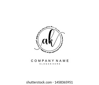 Initial AK beauty monogram and elegant logo design, handwriting logo of initial signature, wedding, fashion, floral and botanical with creative template.