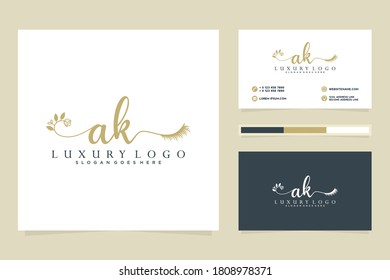 Colecciones iniciales del logotipo femenino de AK y plantilla de tarjetas de visita Premium Vector